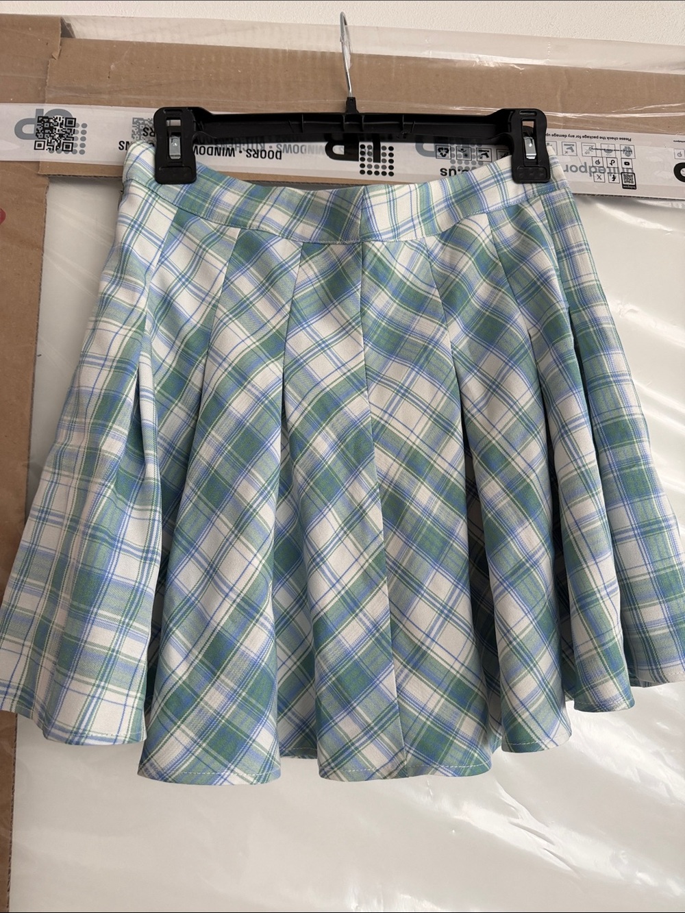 Plaid Pleated Mini Skirt in Blue & Green